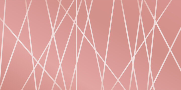 Abstract geometric golden pink gradient lines background. Abstract rose golden random chaotic lines with many squares and triangles shape background.