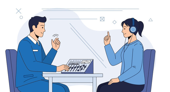 Audiologist Tests Patient's Hearing with Audiometer and Headphones in Clinic