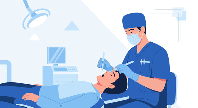 Dentist performing dental surgery on a patient in a modern operating room