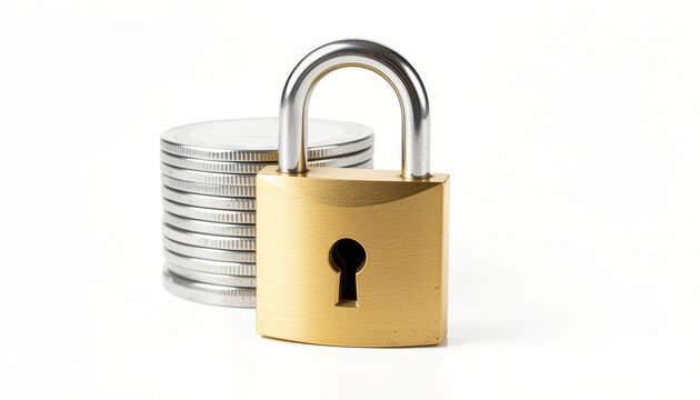 Secure your finances with a golden padlock and a stack of coins, symbolizing financial security