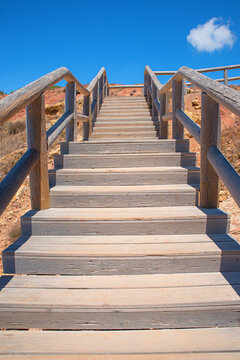 wooden staircaise from the beach upwards