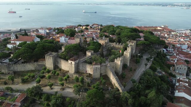 Drone video Castelo de S&atilde;o Jorge Lisbon Portugal Europe