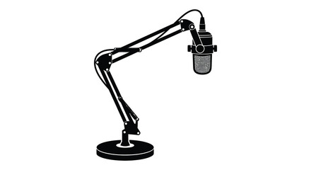 A black microphone on a boom arm stand presented as a silhouette © Kuntol02