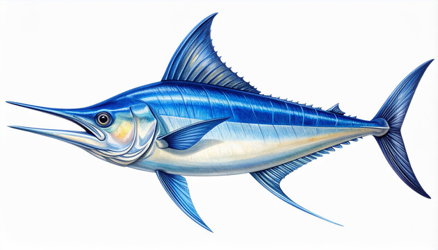 Detailed colored pencil illustration of a swordfish broadbill