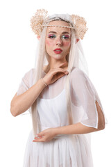 Naklejka premium Portrait of beautiful elf girl on white background