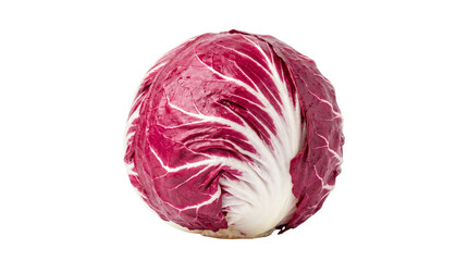 Obraz premium Round radicchio vegetable with vibrant red leaves and white veins, isolated on transparent background