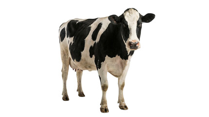 Black and white Holstein cow standing, isolated on transparent background