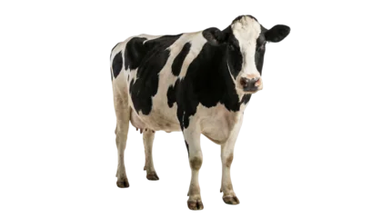 Fotobehang Koe Black and white Holstein cow standing, isolated on transparent background  © Laura