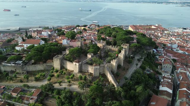 Drone video Castelo de S&atilde;o Jorge Lisbon Portugal Europe