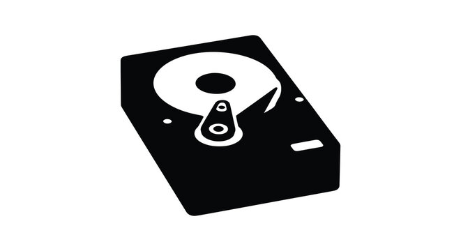 A black silhouette of a computer hard drive representing data storage silhouette