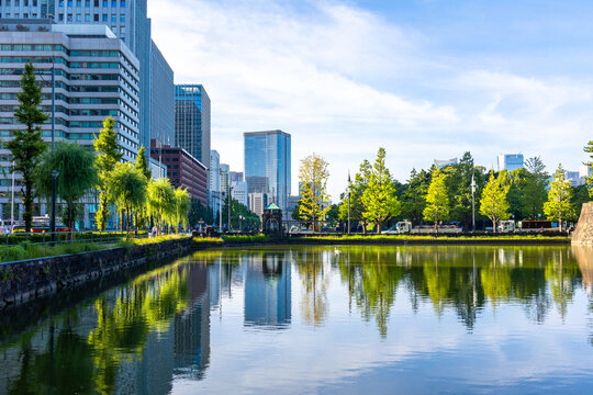 Tokyo skyline and park near Imperial Palace Japan