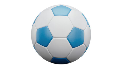 Fototapeta premium Classic soccer ball with blue and white hexagonal panels, isolated on transparent background
