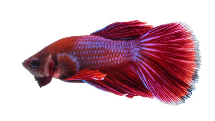 Fototapeta premium Vibrant red and purple Betta fish with flowing fins, isolated on transparent background