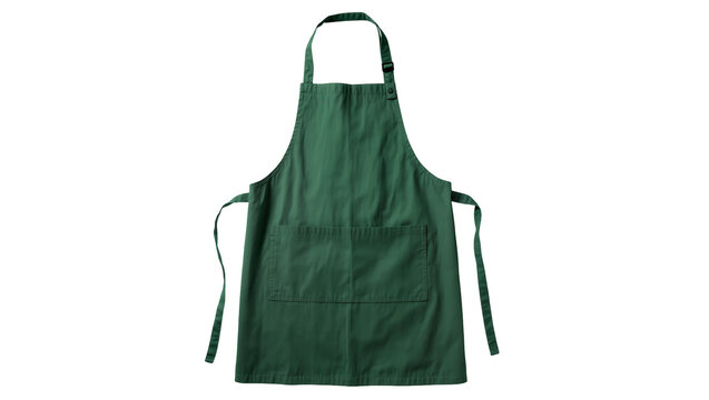 Dark green cotton apron with two pockets, isolated on transparent background