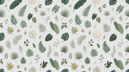 Seamless botanical leaf pattern with green foliage and small plants. © pixel*