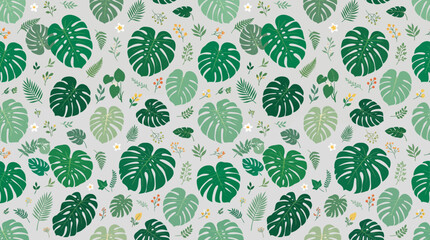 Seamless tropical monstera leaf pattern with green foliage. © pixel*
