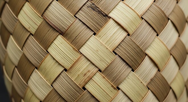 Close-up of a woven basket showing detailed brown and beige weave pattern