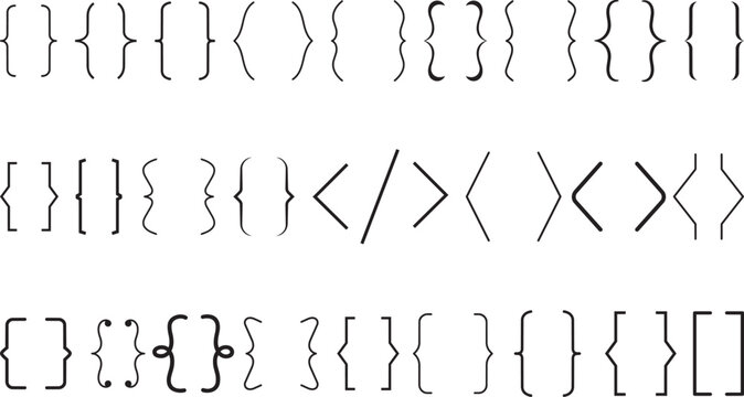 Brackets and Symbols Collection: A meticulously arranged series of diverse bracket variations and symbolic elements, ideal for design templates, communication coding.png