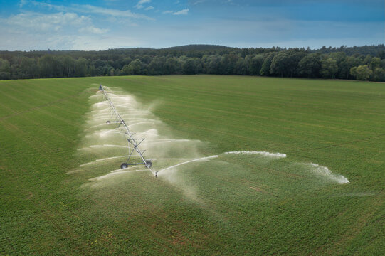 Field Being Irrigation Viewed From Above