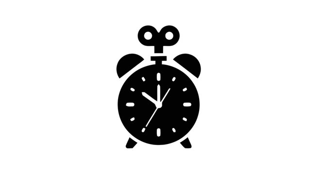 Vector illustration&nbsp;of black silhouette icon of an old fashioned alarm clock on a transparent background