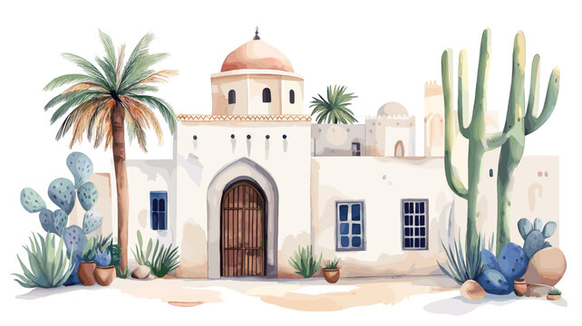 Bardo Museum. Bardo Museum hand drawn watercolor illustration on white background