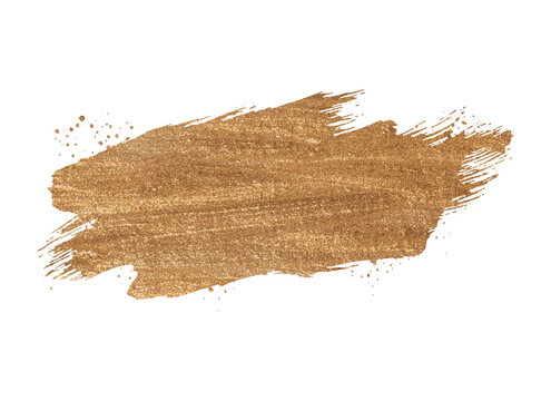 Gold bronze glitter brushstroke painting blot smear. Abstract glow shine background.