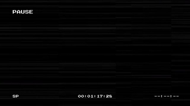 VHS Pause Screen with Glitch Effects and Analog Film Defects and Old Video Tape Overlay with Timecode and Tracking Noise for Retro Aesthetic Projects and Vintage Look