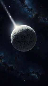 Artistic representation of a moon orbiting a planet in a star system