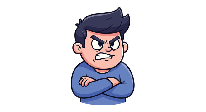 Cartoon man with a scowling face and crossed arms showing anger