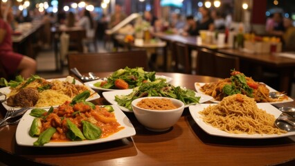 Obraz premium Colorful and flavorful meal. Different ethnic cuisines represented on dishes.