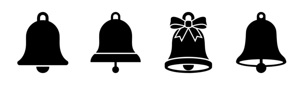 Black bell icons, bell shapes, ringing bells, Christmas bells, vector illustrations