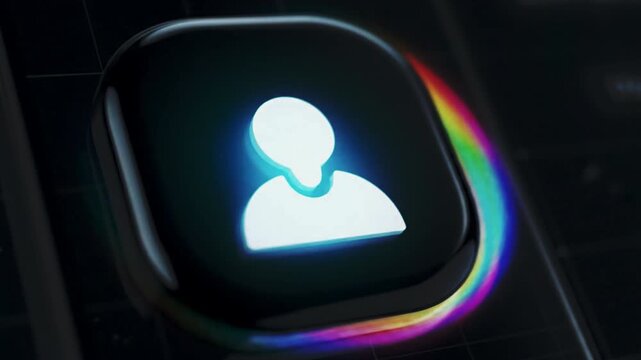 Premium 3D User Profile Avatar Icon Animation with Cyan Neon Glow on Dark Black UI Button