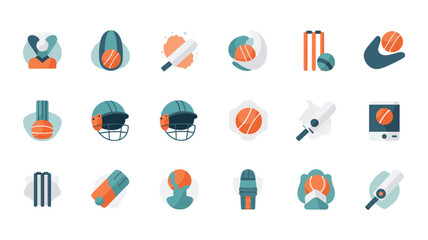 Fototapeta premium Large Set of Abstract Flat Cricket Sports Equipment and Action Icons