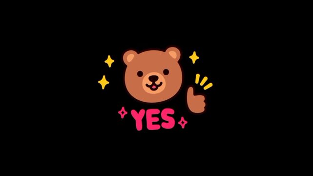 teddy bear with thumb up yes text 3d animation