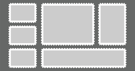 Obraz premium Postage Stamp Collection: An array of blank postage stamps arranged against a muted backdrop, a canvas of anticipation for future correspondence, ideal for showcasing designs and concepts.
