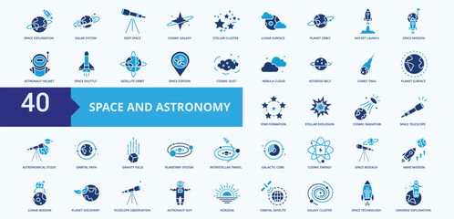 Space and Astronomy  Icon pack Blue Style Illustration Vector © Siti