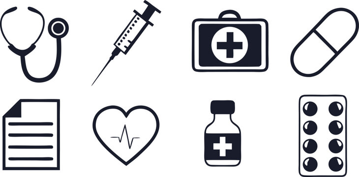Medical icons set healthcare symbols and equipment illustration