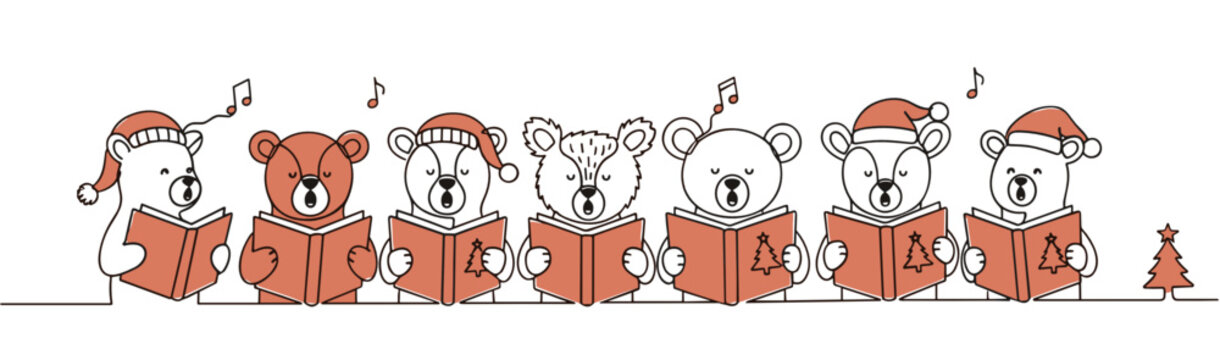 Animals singing Christmas carols festive line icon