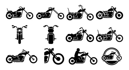 Chopper Motorcycle Silhouettes Set Custom Chopper Bikes Icons Collection Black Vector © Mediasegment
