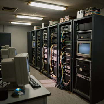 Holographic Server Net. A 90S-Style Server Room