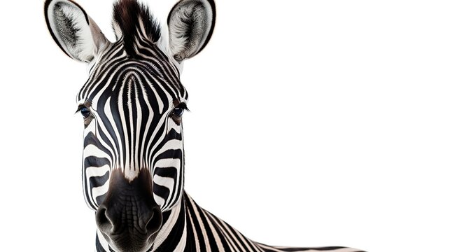 Close-Up Portrait of a Zebra's Head and Neck Emerging from White Background