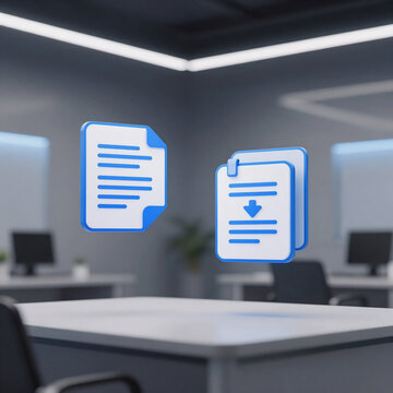 Realistic Server Action. Images Of Downloading Documents From A Server Or Cloud Storage