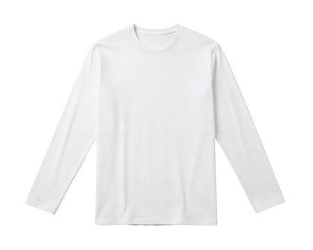 Plain white crew neck long sleeve t shirt mockup perfect for screen printing designs and apparel mockups on transparent background