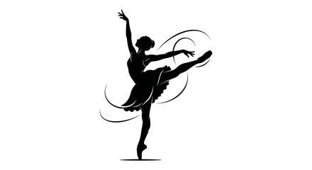 Elegant Silhouette of a Ballerina Performing a Graceful Pose on White Background © ahmad