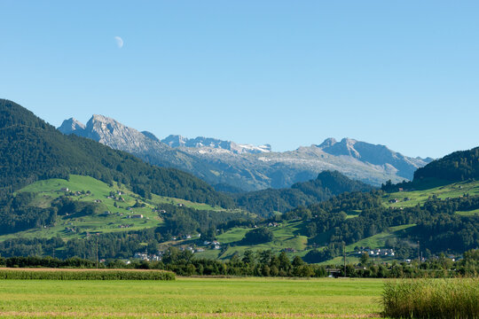 Mountain panorama in Wangen in Switzerland 31.8.2025
