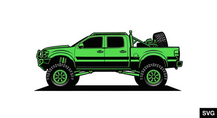 Off-road lifted pickup truck, green and black custom design, adventure vehicle © ahmad