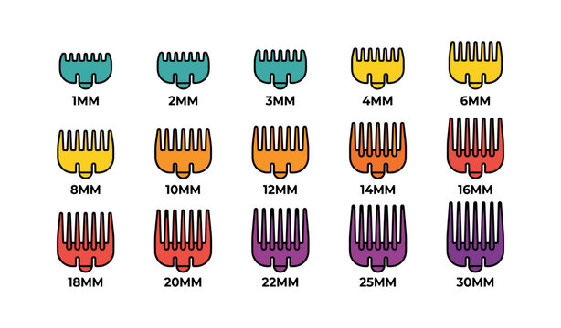Colorful hair clipper guard set ranging from 1mm to 30mm in size