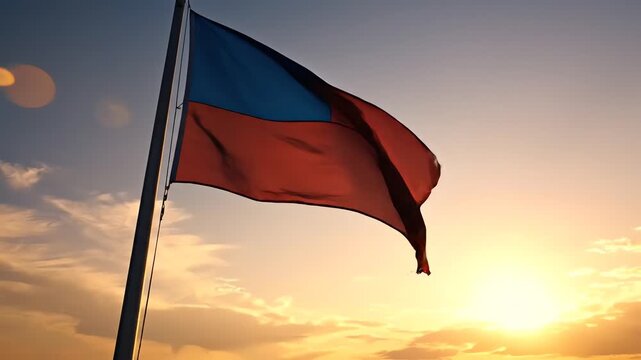 Juneteenth Flag Waving Proudly Against Sunset Sky