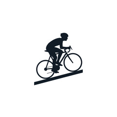 Naklejka premium Simple graphic representation of a person on a bicycle climbing an incline, depicting the essence of cycling sport, fitness journey, and active outdoor lifestyle