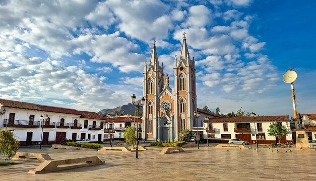 Corrales, Boyaca - Colombia. March 2, 2026. Catholic church located in the town's main park.